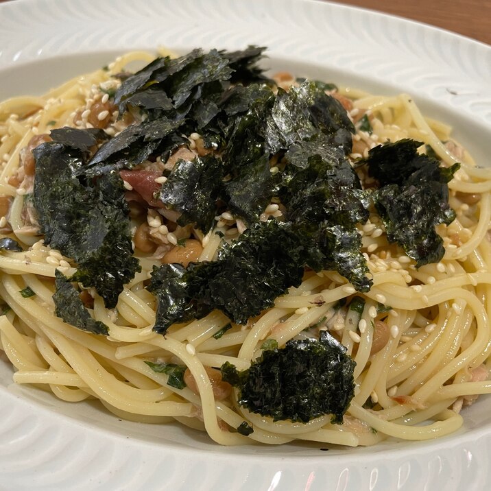 簡単ランチ*梅ツナ納豆パスタ